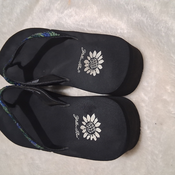 Yellow Box Black and Blue Sandals with Beaded Straps - Picture 5 of 6